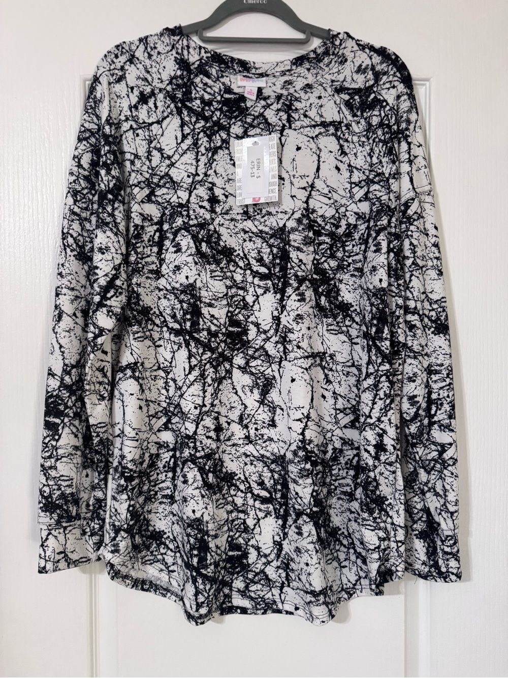 LuLaRoe Erin Halloween Black and White Splatter Print Top
